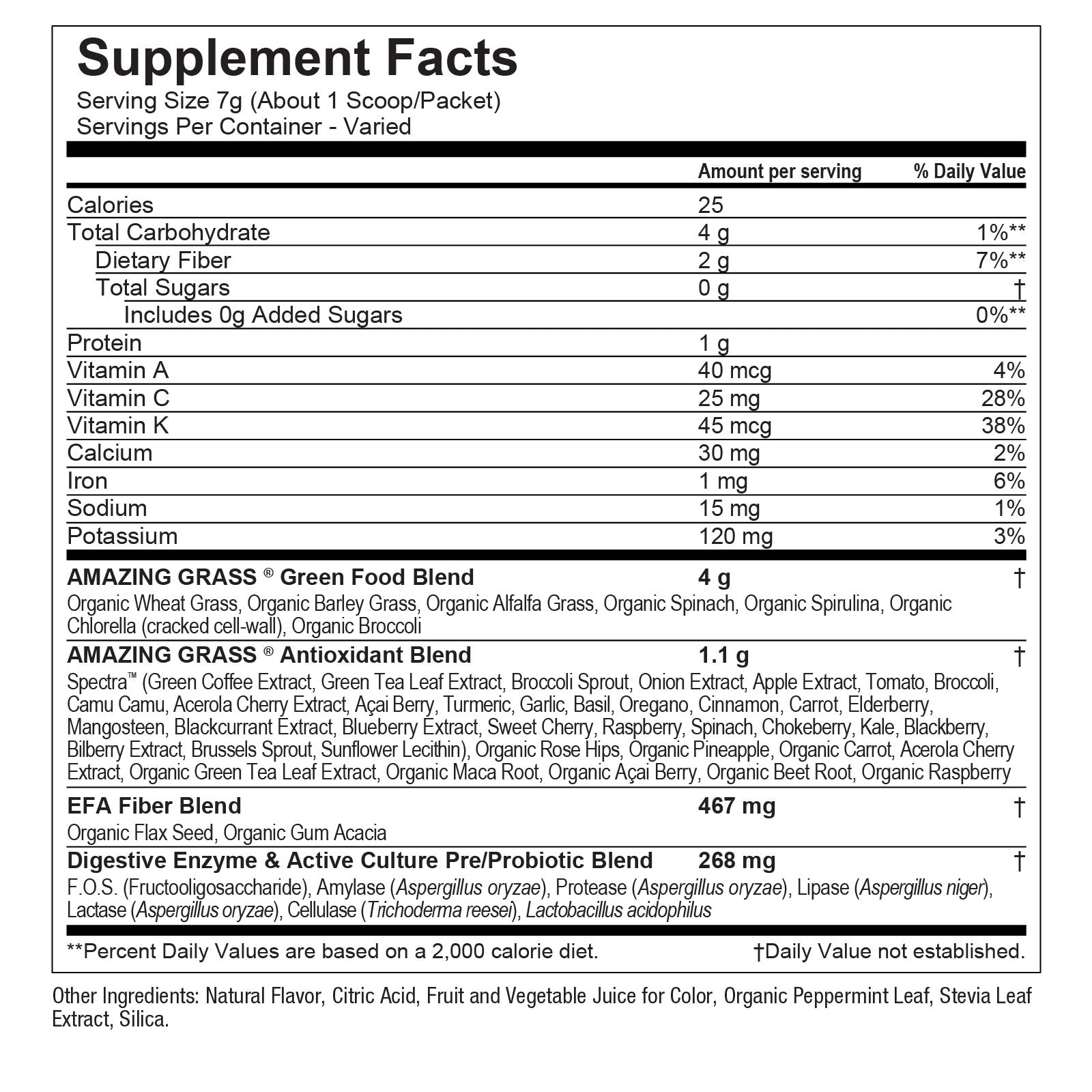 Berry Daily Green Superfood Nutritional Info By Amazing Grass